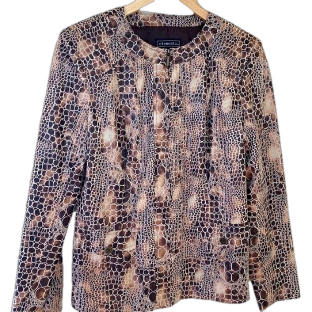 Elementz Faux leather Snakeskin Jacket. Brown Sz S